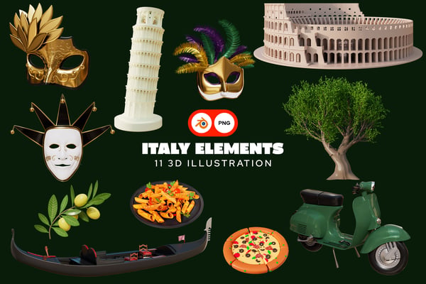 Italy Elements 3D Illustration Pack