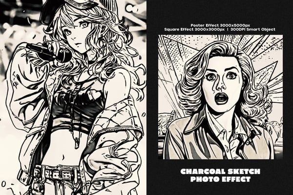 Charcoal Sketch Square And Poster Photo Effect