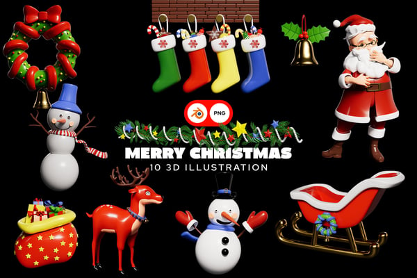 Free Merry Christmas 3D Illustration Pack