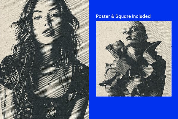 Halftone Line Square And Poster Photo Effect