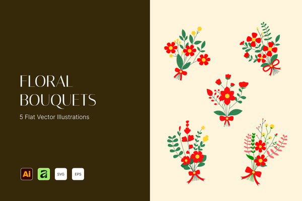 Flat Design Botanical Flower Bouquet Vector Collection