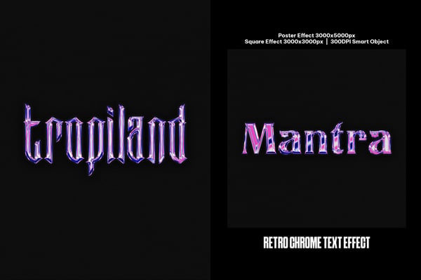 Retro Chrome Text Square And Poster Photo Effect