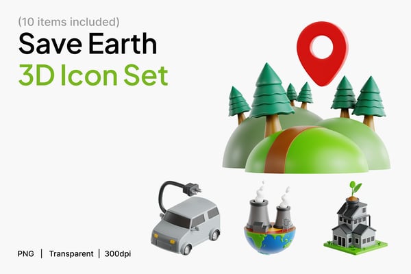 Save Earth 3D Icon Set