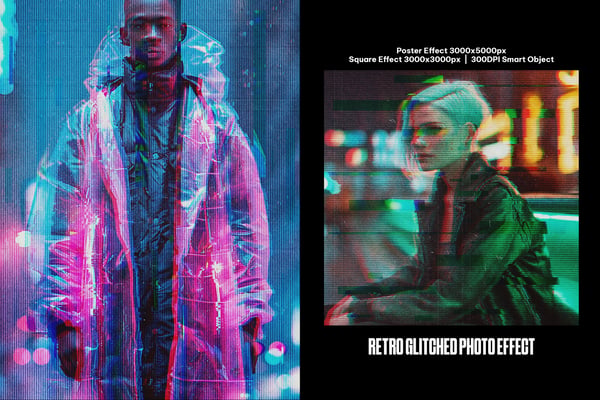 Retro Glitched Square And Poster Photo Effect
