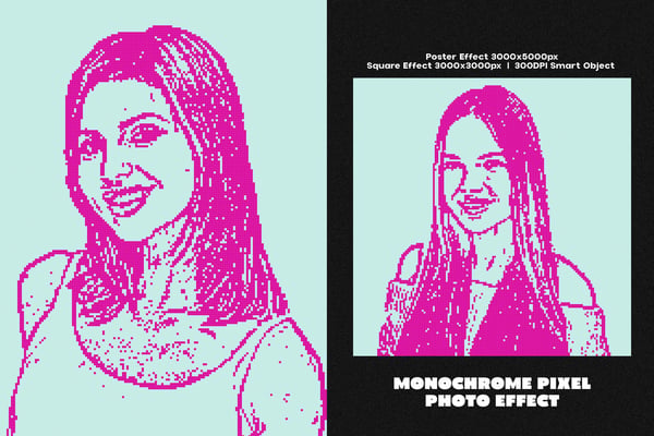 Monochrome Pixel Square And Poster Photo Effect