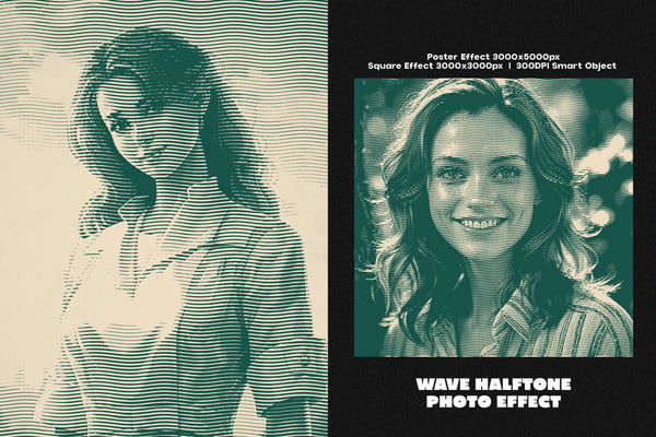 Wave Halftone Square And Poster Photo Effect