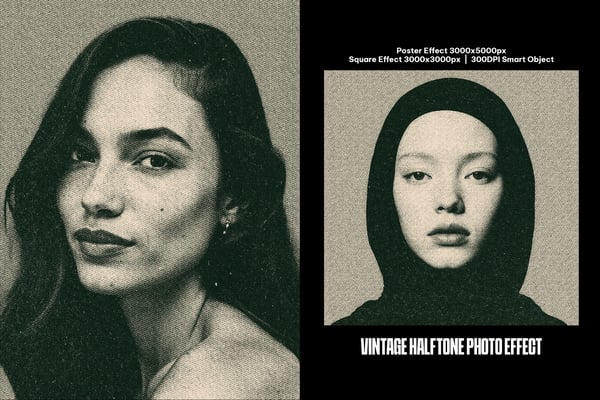 Vintage Halftone Square And Poster Photo Effect