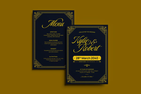 Blue Yellow Vintage Wedding Invitation Template