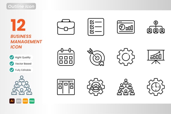 Business Management Outline Icon Set