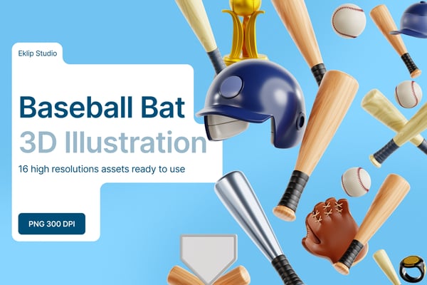 Baseball Bat 3D Icon Set
