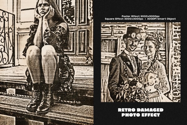 Retro Damaged Square And Poster Photo Effect