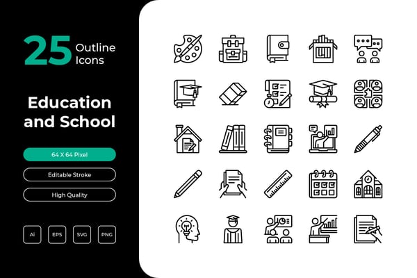 Free Education and School Outline Icons