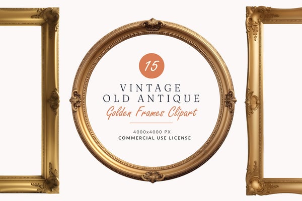 15 Golden Frames Clipart Bundle