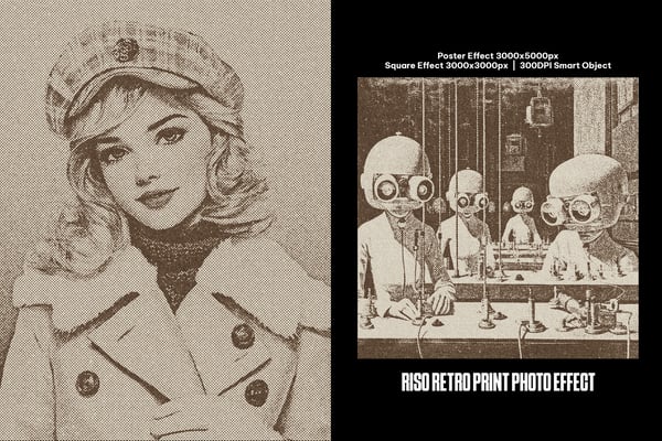 Riso Retro Print Square And Poster Photo Effect