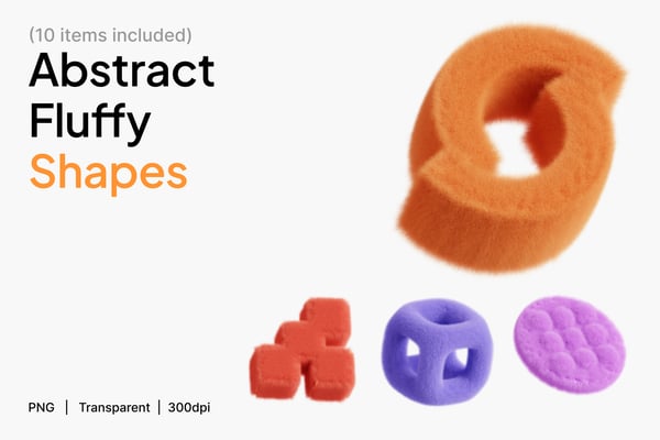 Abstract Fluffy Shape 3D Icon Set