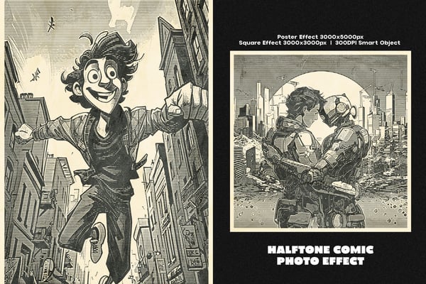 Halftone Comic Square And Poster Photo Effect