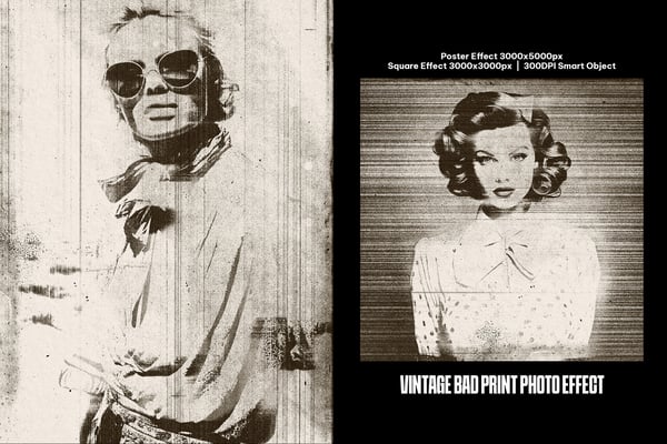 Vintage Bad Print Square And Poster Photo Effect