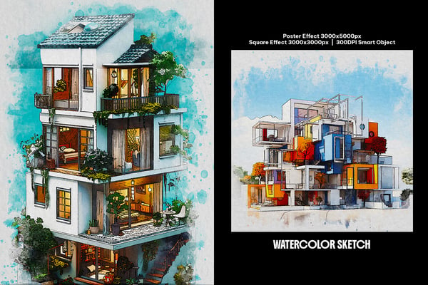 Watercolor Sketch Square And Poster Photo Effect