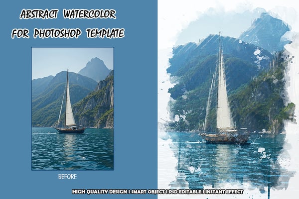 Digital Watercolor Photoshop Template