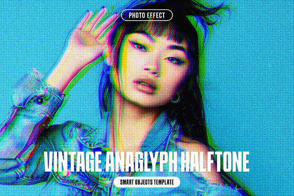 Vintage Anaglyph Halftone Photo Effect