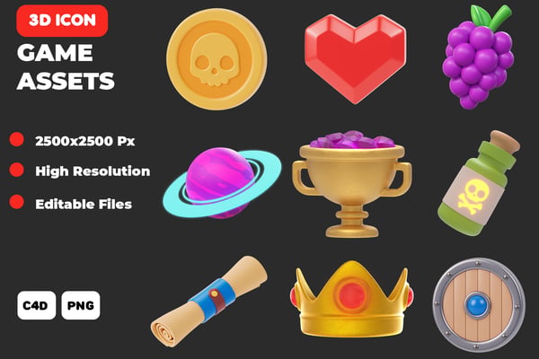 Game Assets 3D Icon Pack