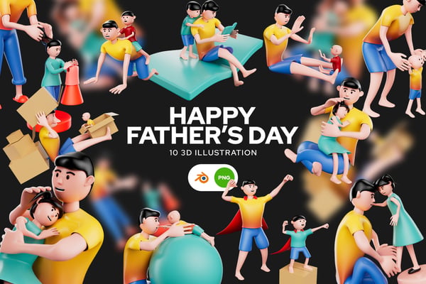 Free Happy Fathers Day 3D Illustration Free Pack