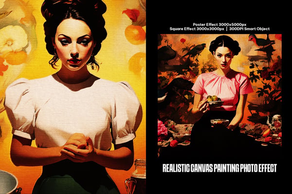 Realistic Canvas Painting Square And Poster Photo Effect