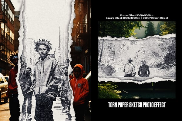 Torn Paper Sketch Square And Poster Photo Effect