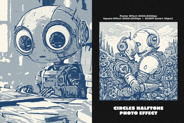 Circles Halftone Square And Poster Photo Effect