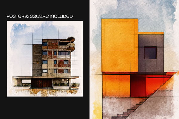 Architect Watercolor Sketch Square And Poster Photo Effect