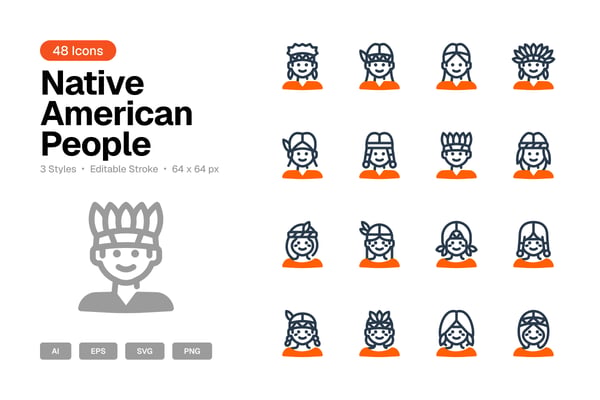 Native American People Icon Set