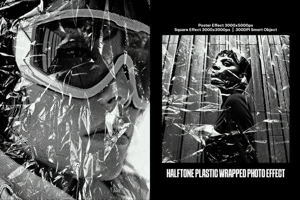 Halftone Plastic Wrapped Square And Poster Photo Effect