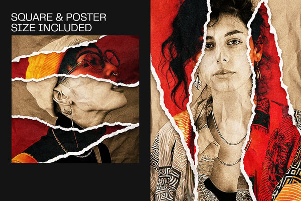 Ripped Collage Portrait Square And Poster Photo Effect