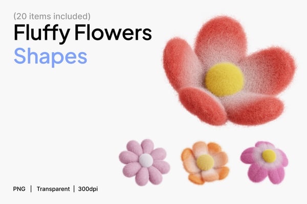 Fluffy Flowers 3D Icon Set