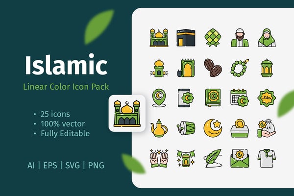 25 Islamic Linear Color Icon Pack