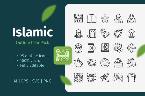 25 Islamic Outline Icon Pack