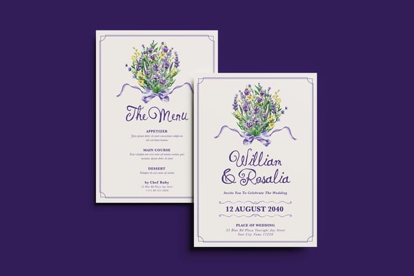Lavender Bouquet Wedding Invitation Template