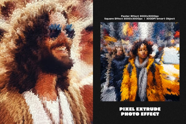 Pixel Extrude Square And Poster Photo Effect