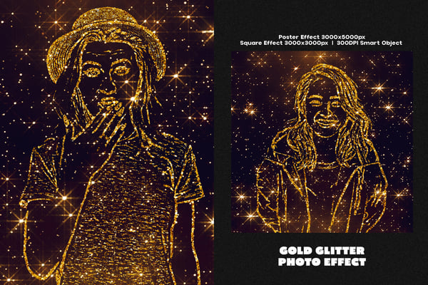 Gold Glitter Square And Poster Photo Effect