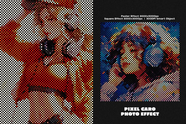 Pixel Caro Square And Poster Photo Effect