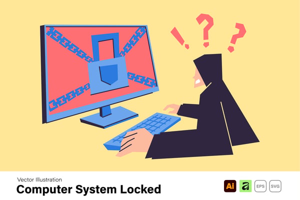 Free Vector illustration - Computer System Locked with Chains & Ransomware
