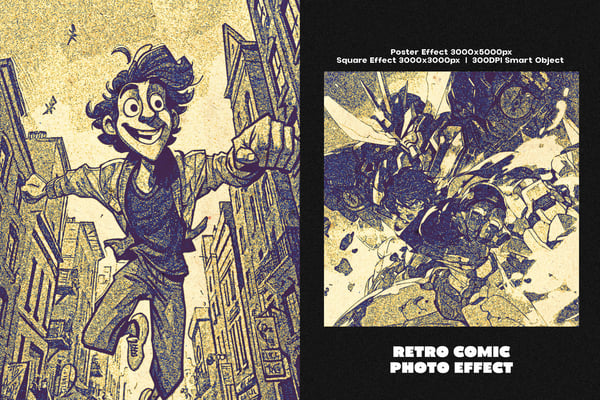 Retro Comic Square And Poster Photo Effect