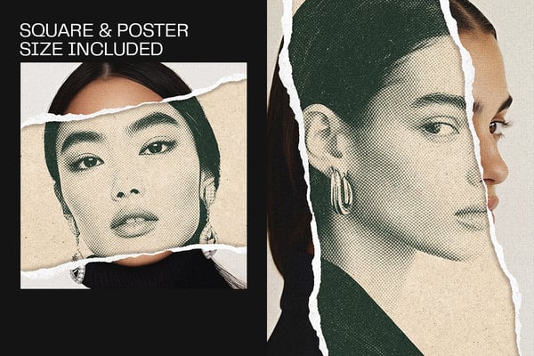 Engraved Halftone Square And Poster Photo Effect