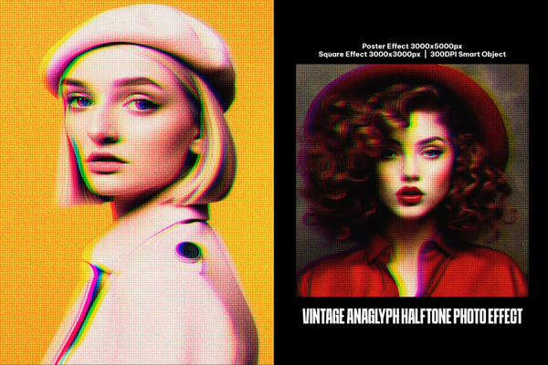 Vintage Anaglyph Halftone Square And Poster Photo Effect