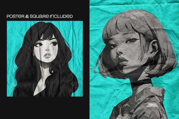 Grainy Halftone Square And Poster Photo Effect