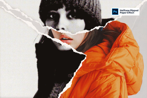 Halftone Ripped Paper Effect