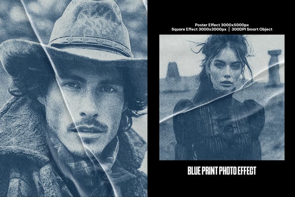 Blue Print Square And Poster Photo Effect