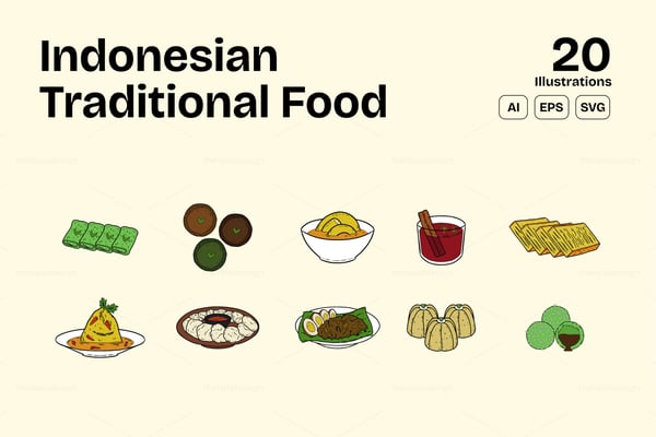 Indonesian Traditional Food Illustration Set