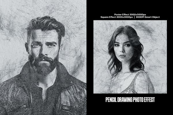 Pencil Drawing Square And Poster Photo Effect