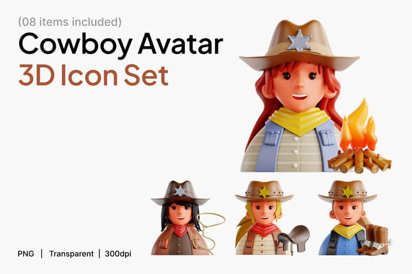 Cowboy Avatar 3D Icon Set